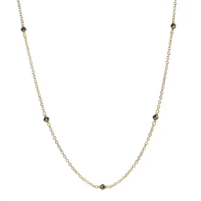 Gold and Black Diamond Station Necklace 18K