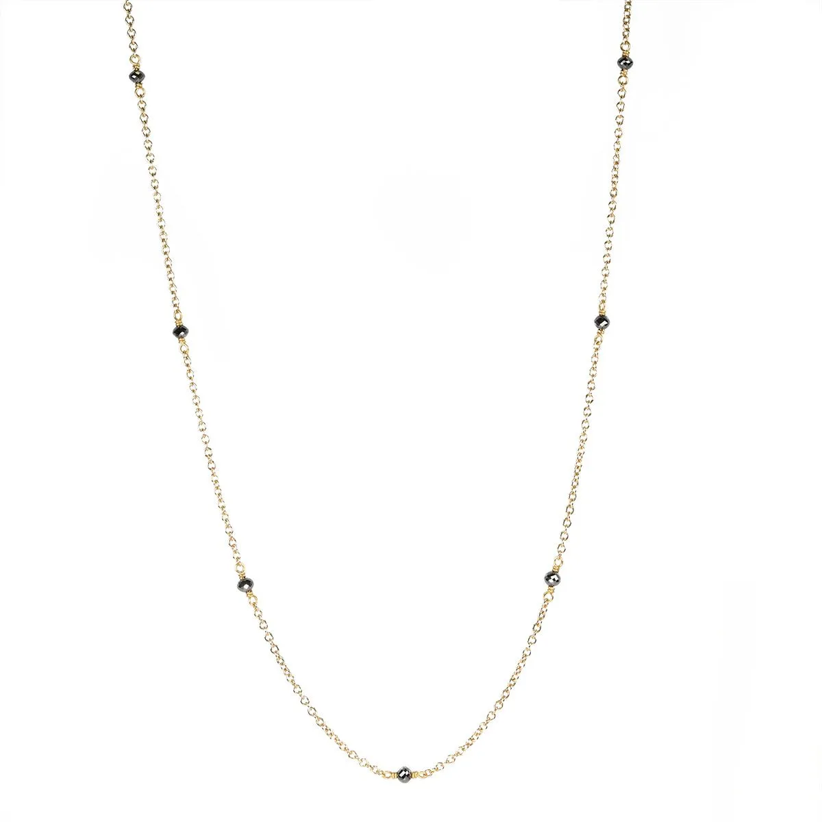 Gold and Black Diamond Station Necklace 18K