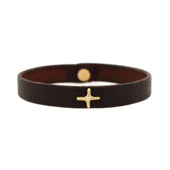 Gold Diamond Cross Leather Bracelet