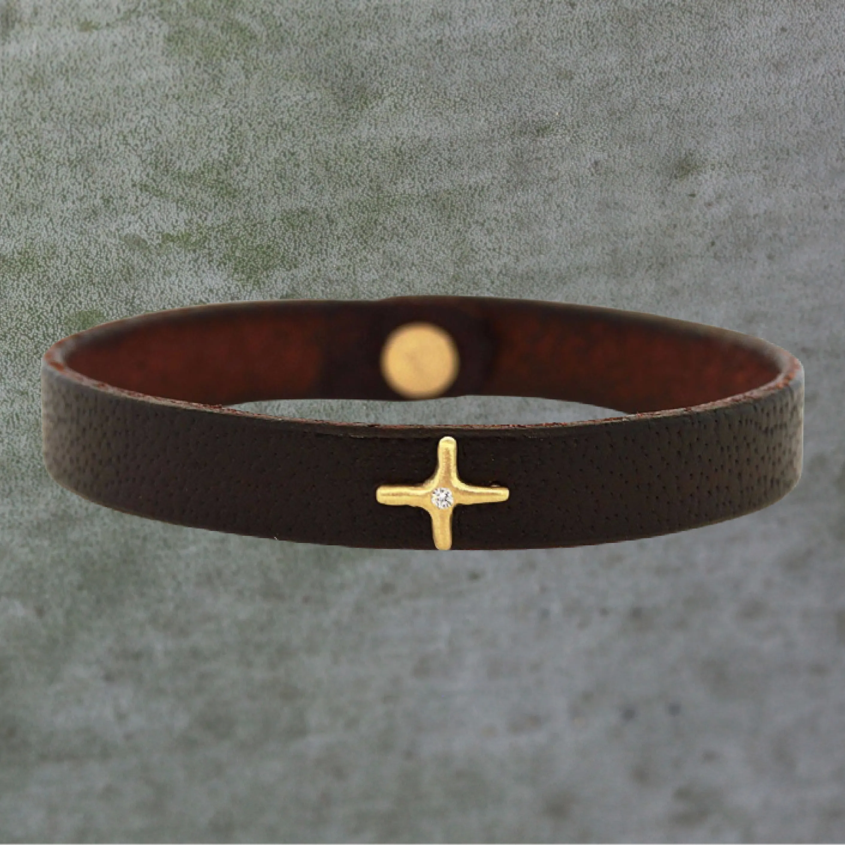 Gold Diamond Cross Leather Bracelet