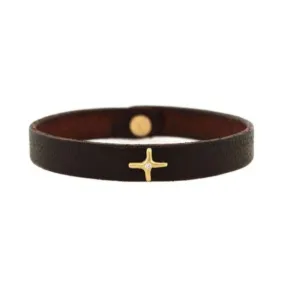 Gold Diamond Cross Leather Bracelet