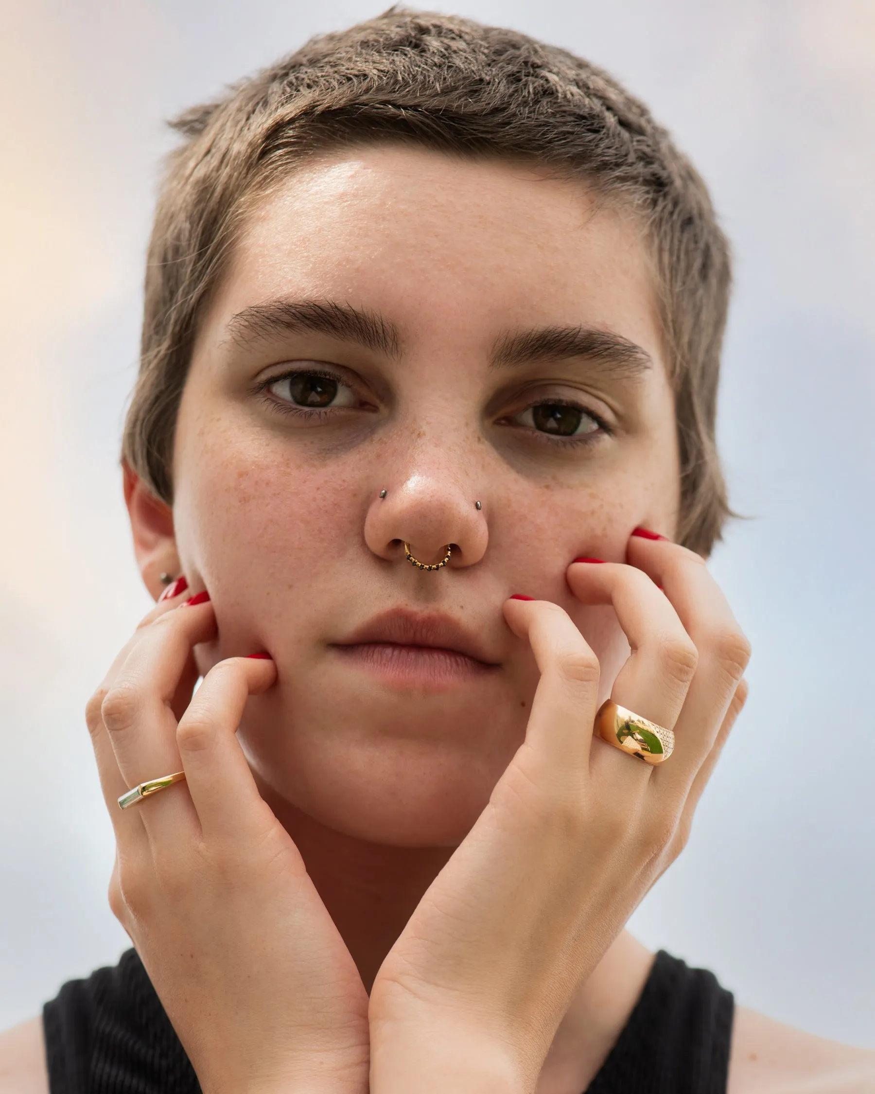 Gold Huggie Earrings with Black Diamond Spikes