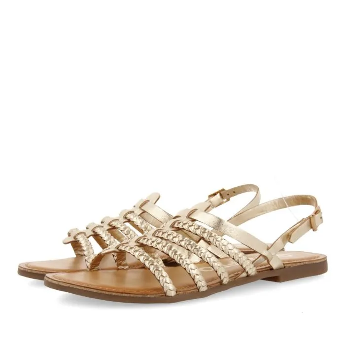 GOLDEN BRAIDED LEATHER SANDALS FOR WOMEN LIMINA