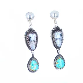 Gorgeous Blue and White Buffalo Turquoise Earrings - Sterling