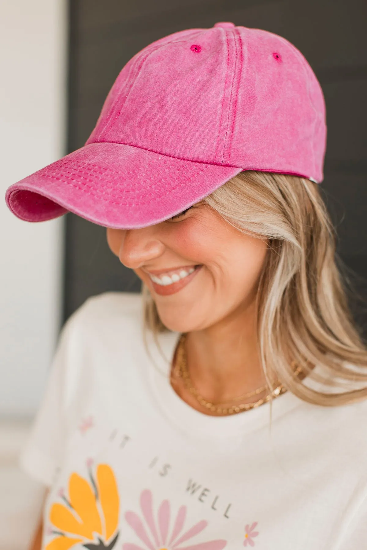 Happy Camper Baseball Hat - Hot Pink