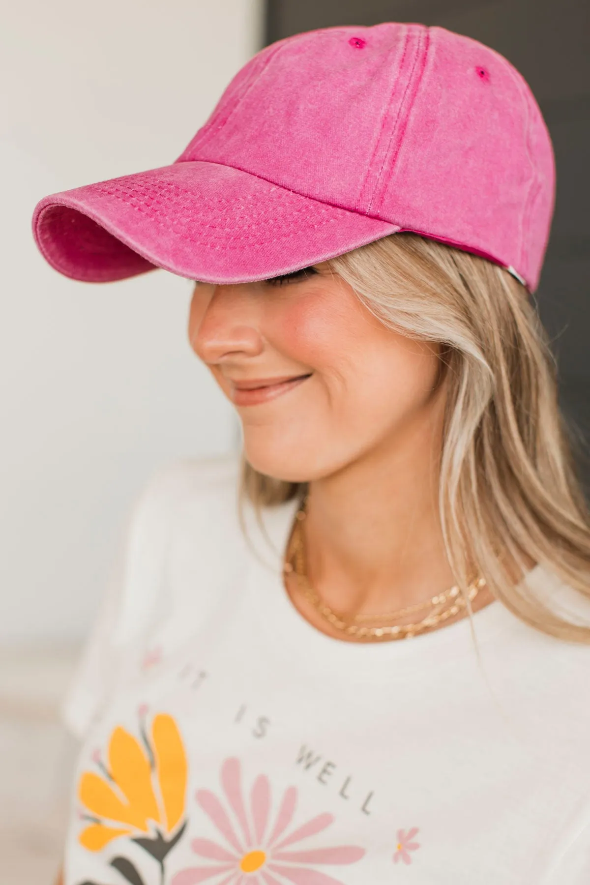 Happy Camper Baseball Hat - Hot Pink