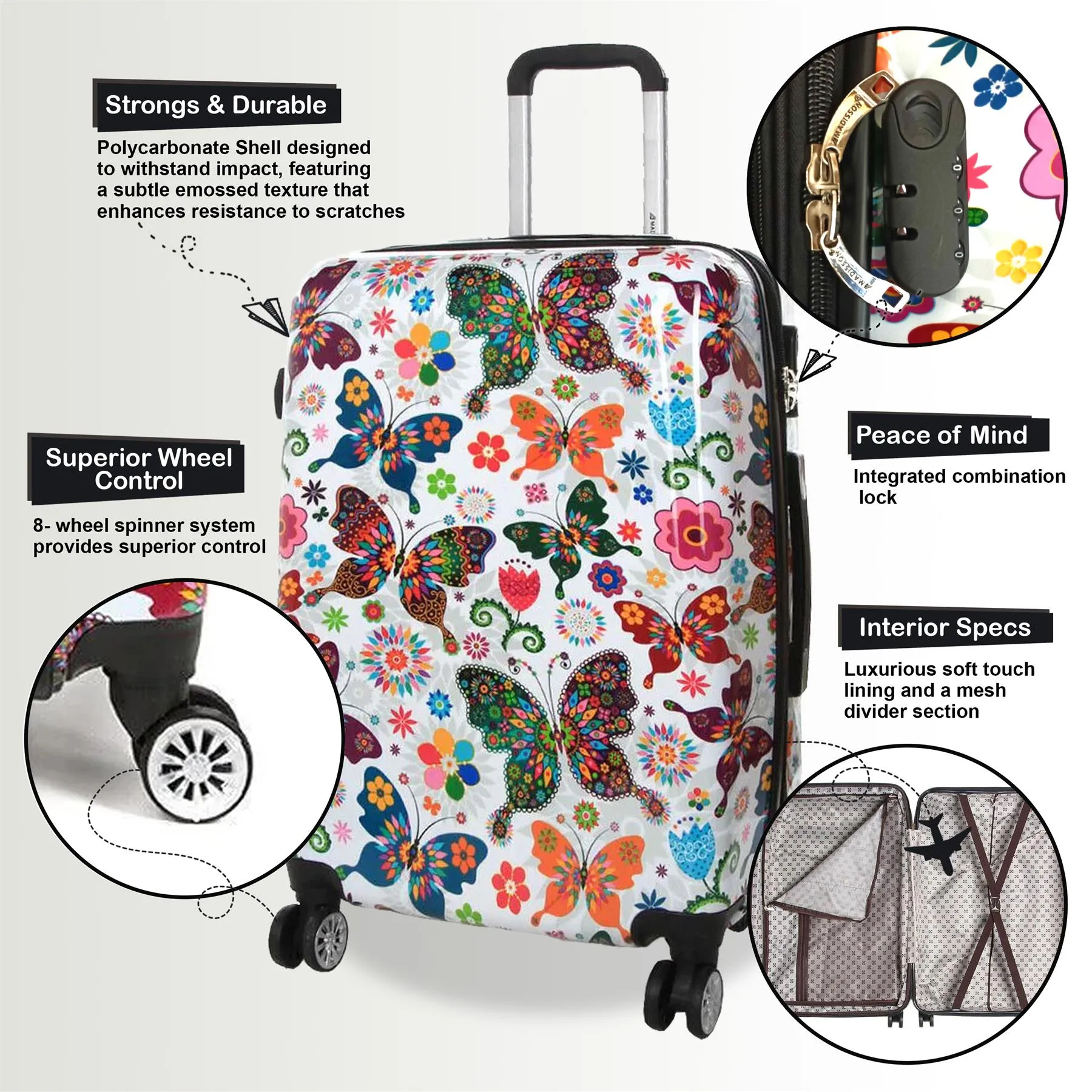 Hard Shell Printed Dual 4 Wheel Luggage Suitcase