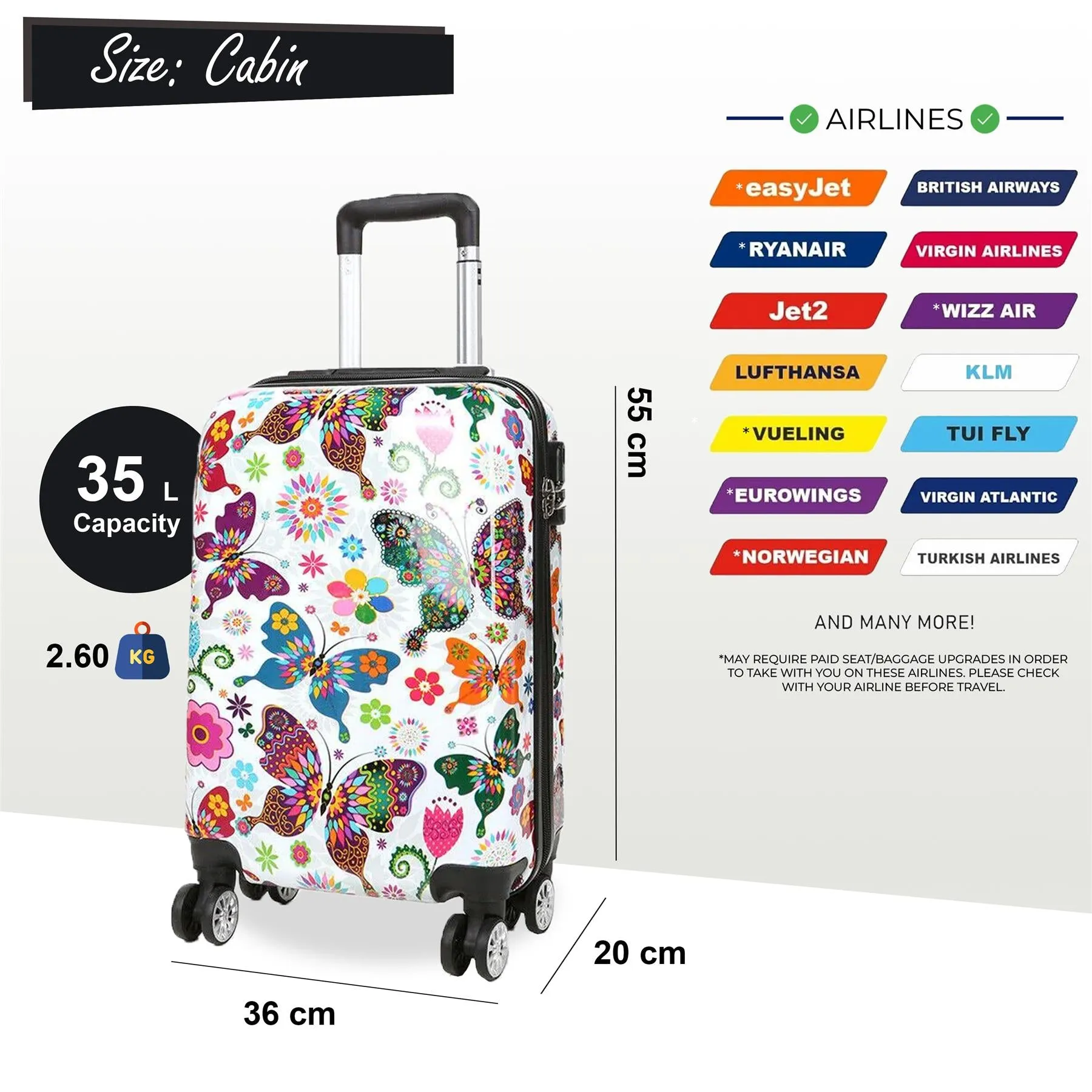 Hard Shell Printed Dual 4 Wheel Luggage Suitcase