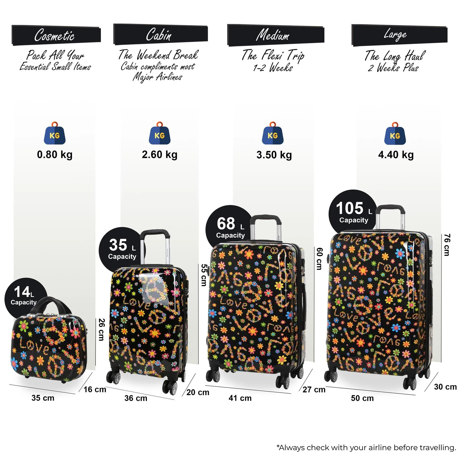 Hard Shell Printed Dual 4 Wheel Luggage Suitcase