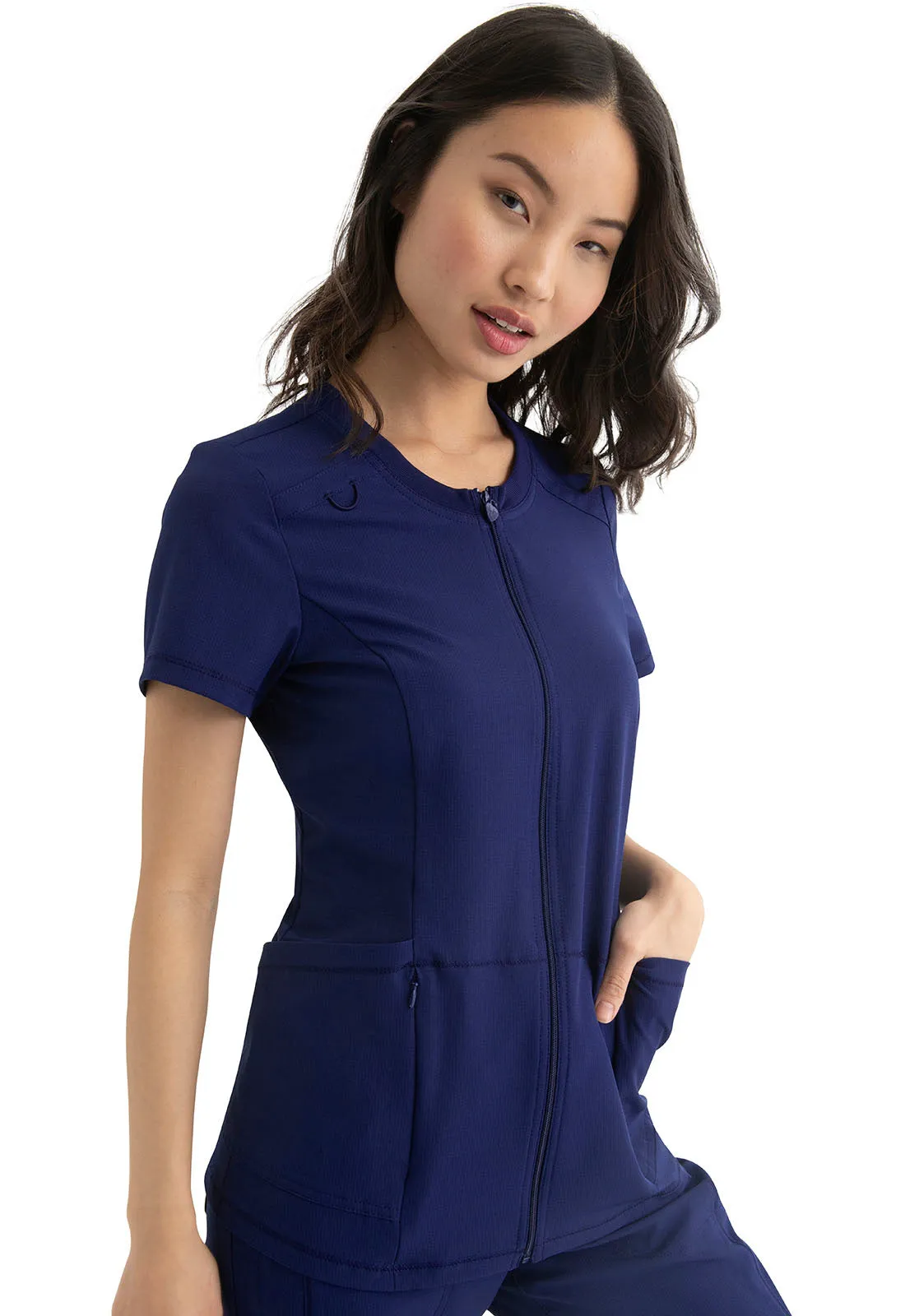 HeartSoul Zip Front Blouse in Navy