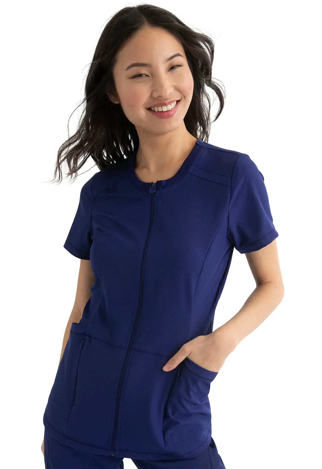 HeartSoul Zip Front Blouse in Navy