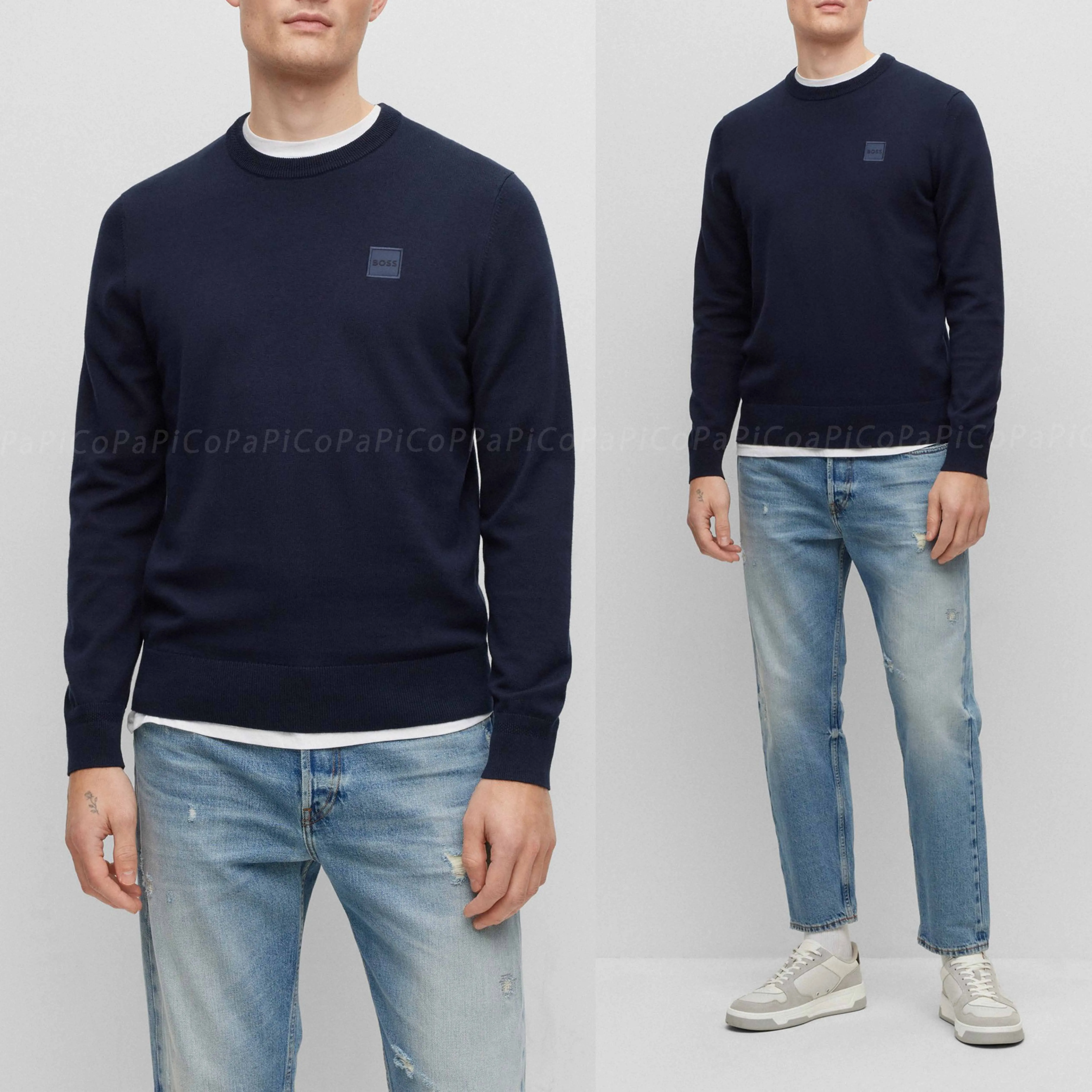 Hugo Boss crew neck pullovers - cashmere long sleeves, plain cotton logo