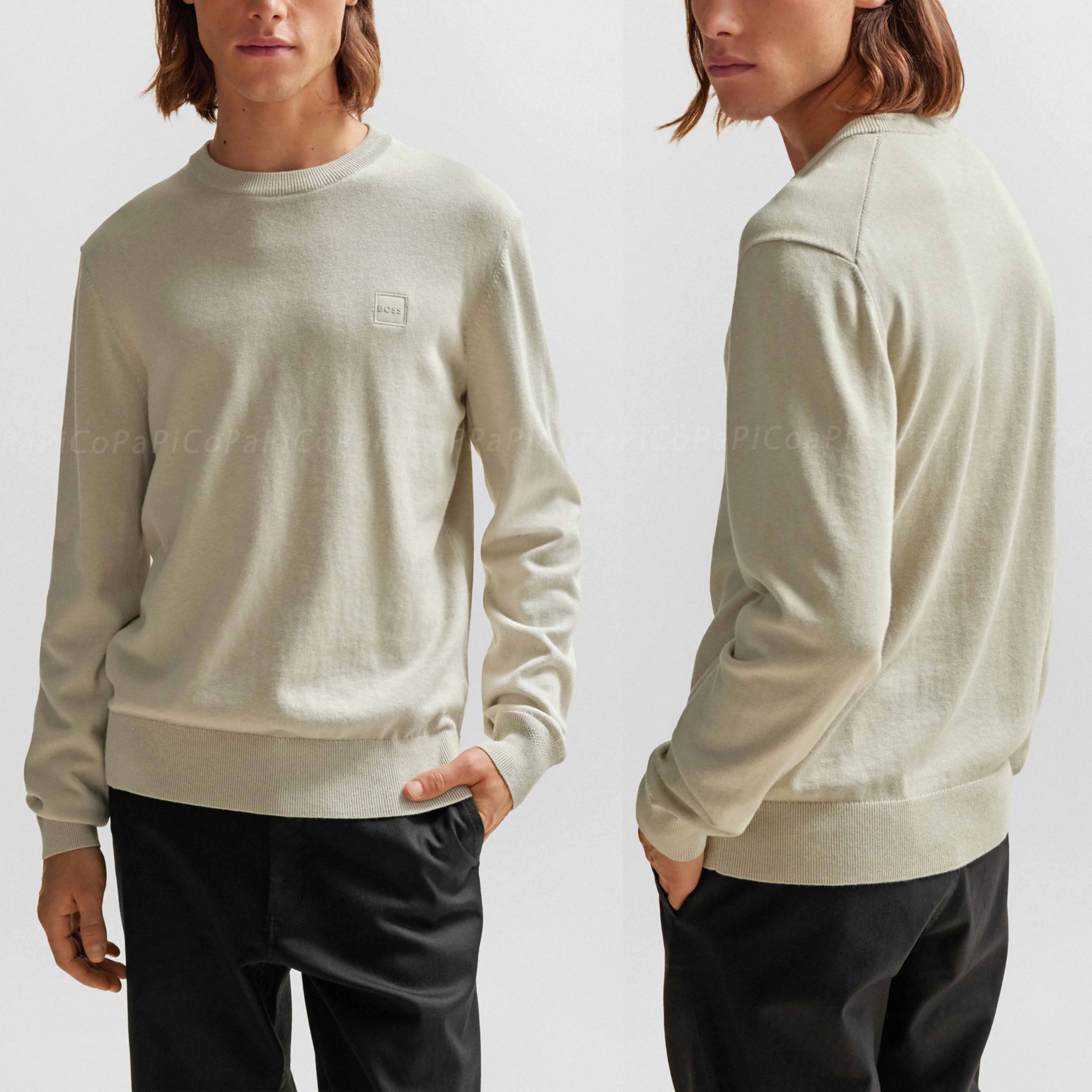 Hugo Boss crew neck pullovers - cashmere long sleeves, plain cotton logo