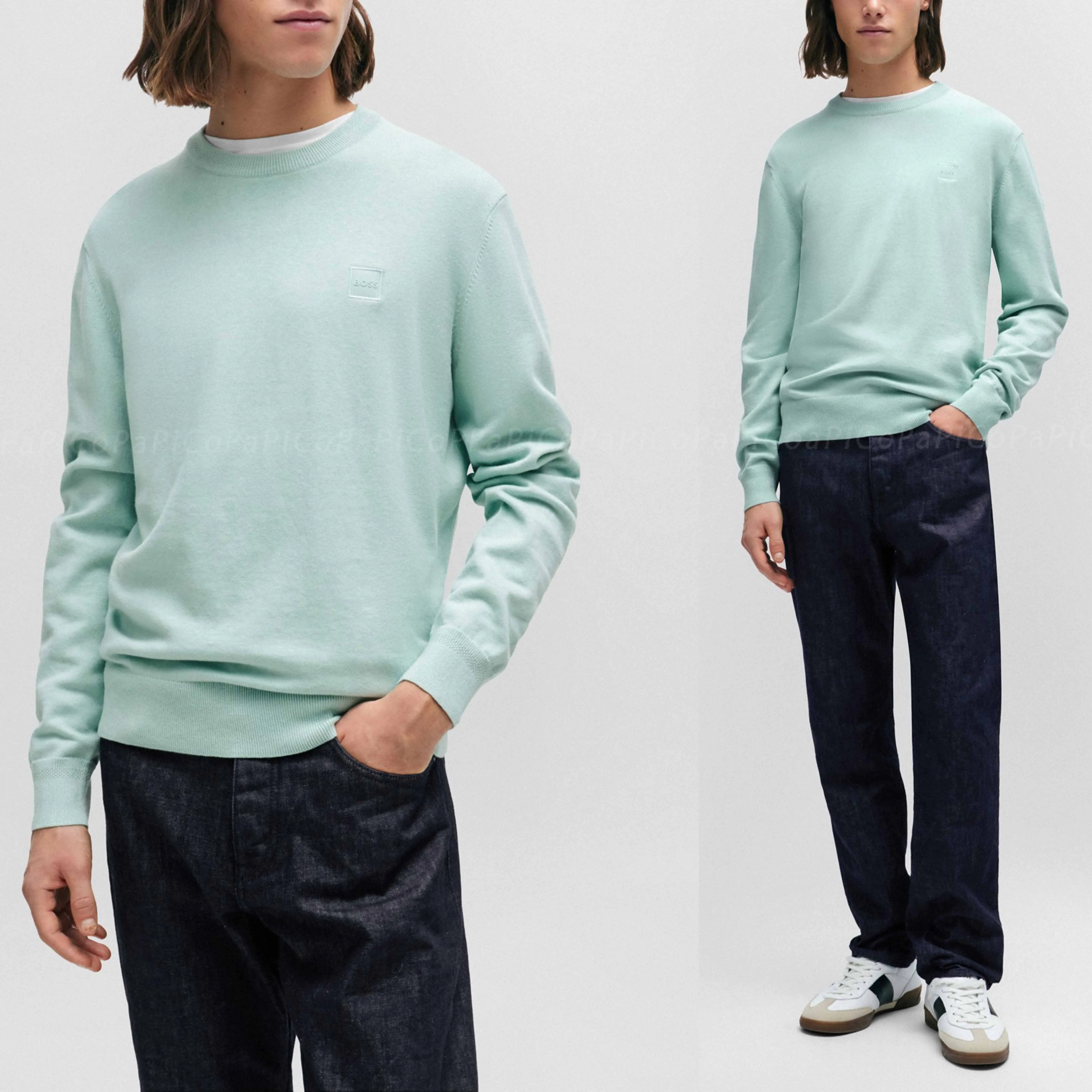 Hugo Boss crew neck pullovers - cashmere long sleeves, plain cotton logo