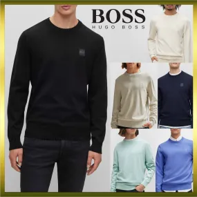 Hugo Boss crew neck pullovers - cashmere long sleeves, plain cotton logo