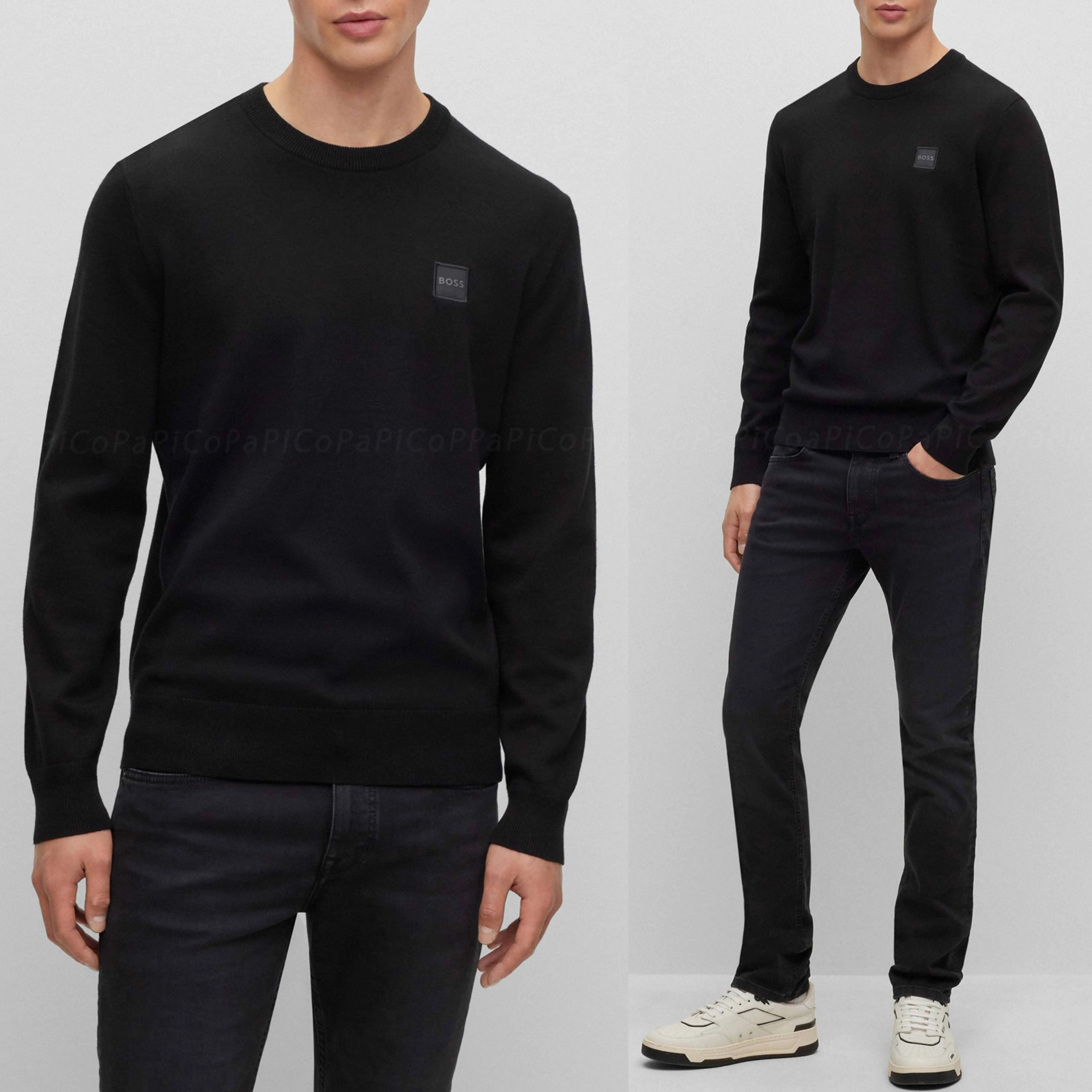 Hugo Boss crew neck pullovers - cashmere long sleeves, plain cotton logo