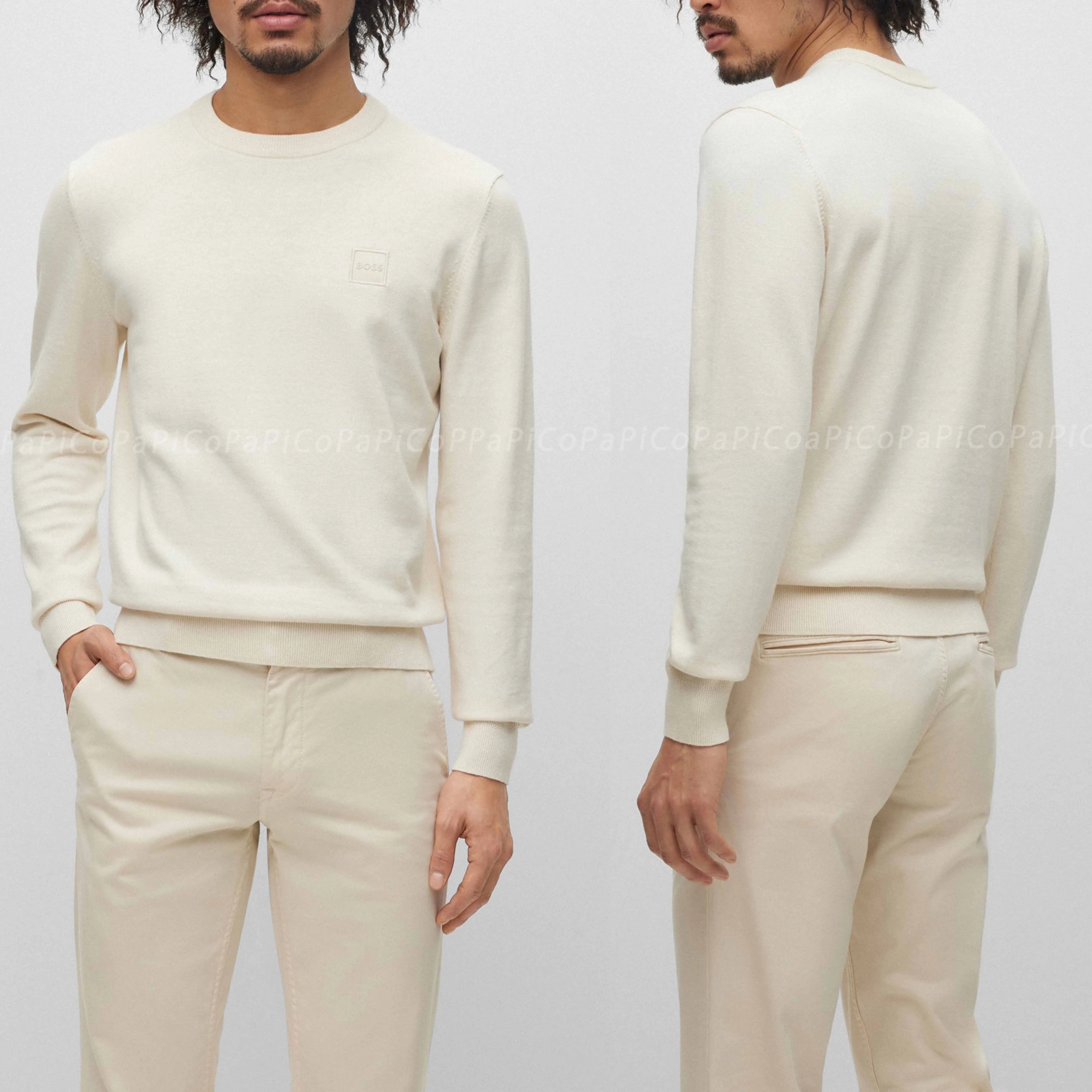 Hugo Boss crew neck pullovers - cashmere long sleeves, plain cotton logo