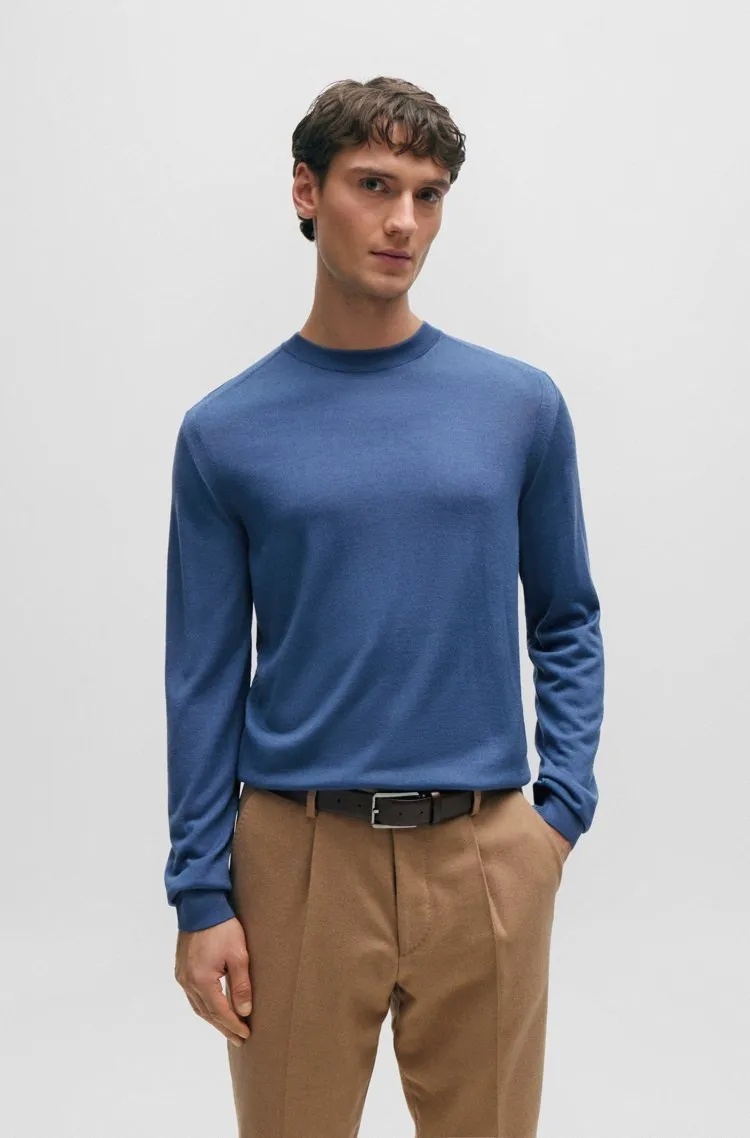 Hugo Boss Crew Neck Wool Cashmere Silk Long Sleeves Plain Pullovers