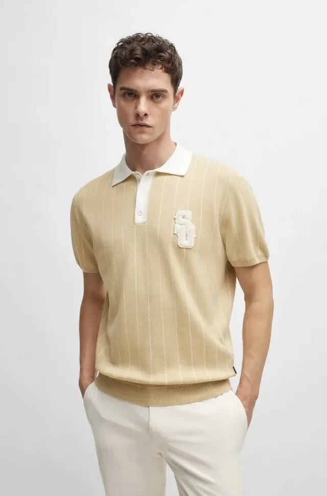 Hugo Boss pullovers | Striped plain cotton short sleeves logo polos