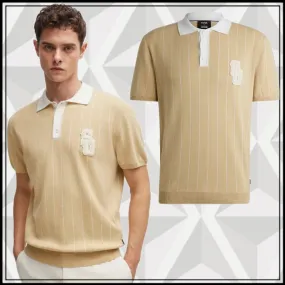 Hugo Boss pullovers | Striped plain cotton short sleeves logo polos