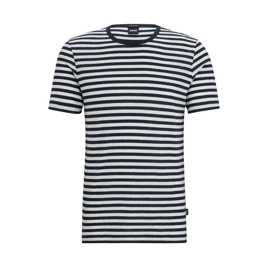 Hugo Boss pullovers - crew neck, striped linen and cotton, perfect for street style.