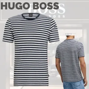 Hugo Boss pullovers - crew neck, striped linen and cotton, perfect for street style.