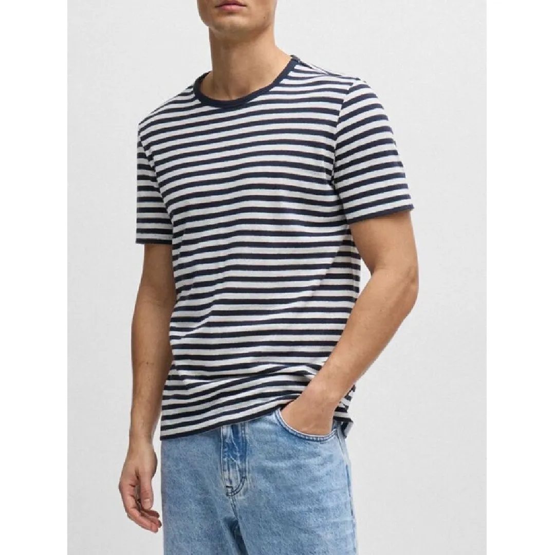 Hugo Boss pullovers - crew neck, striped linen and cotton, perfect for street style.