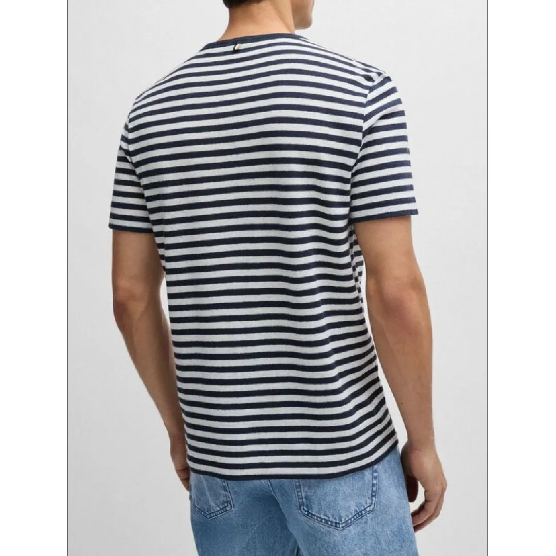 Hugo Boss pullovers - crew neck, striped linen and cotton, perfect for street style.