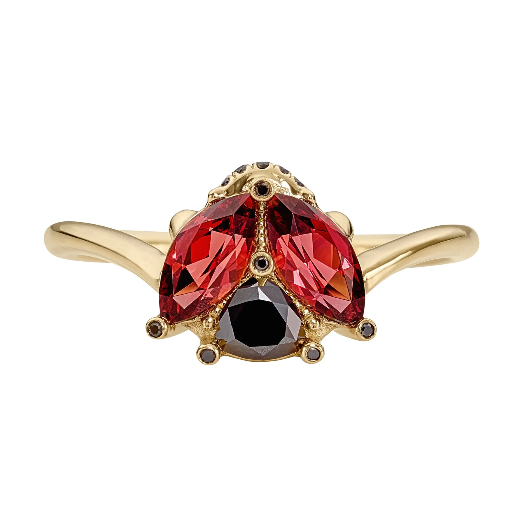 Ladybug Red Garnet Black Diamond Ring for Sale