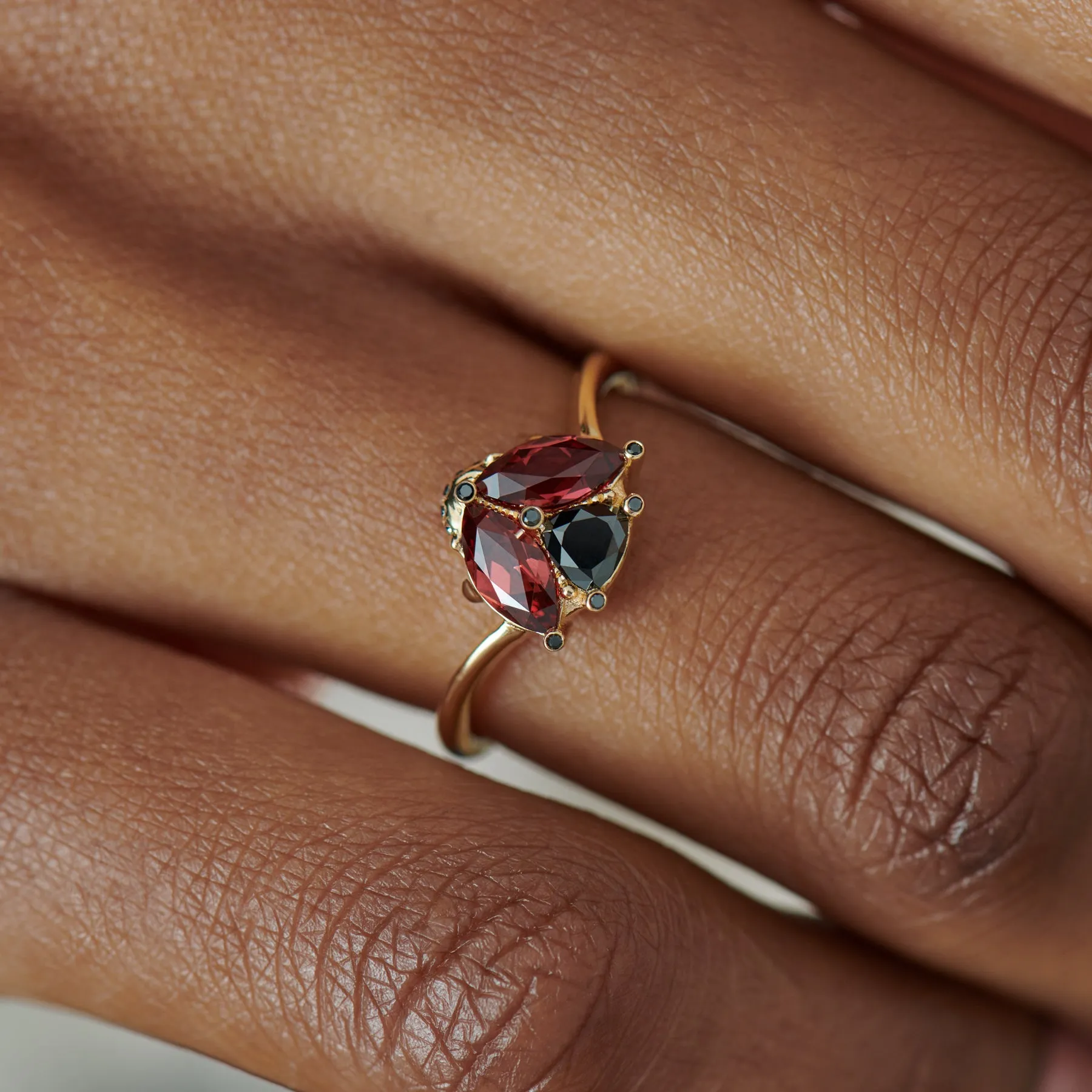 Ladybug Red Garnet Black Diamond Ring for Sale