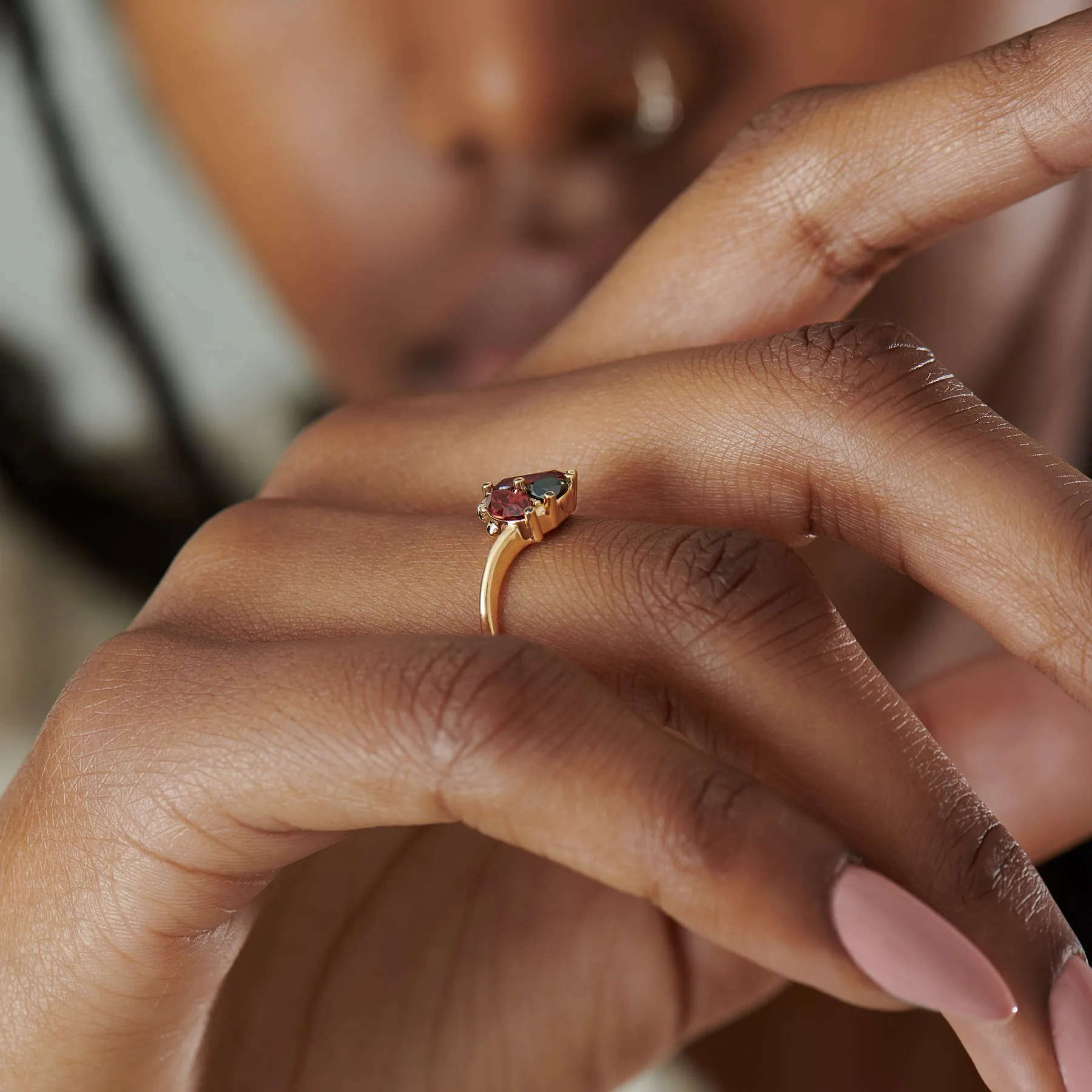 Ladybug Red Garnet Black Diamond Ring for Sale