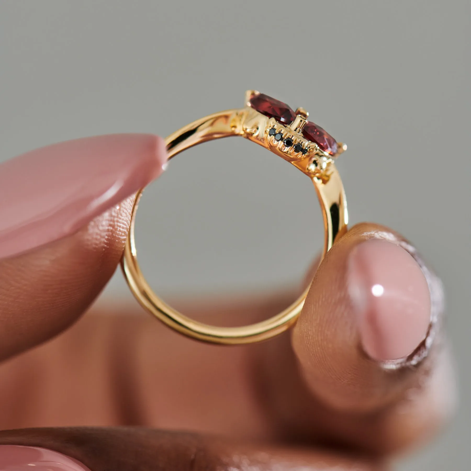 Ladybug Red Garnet Black Diamond Ring for Sale