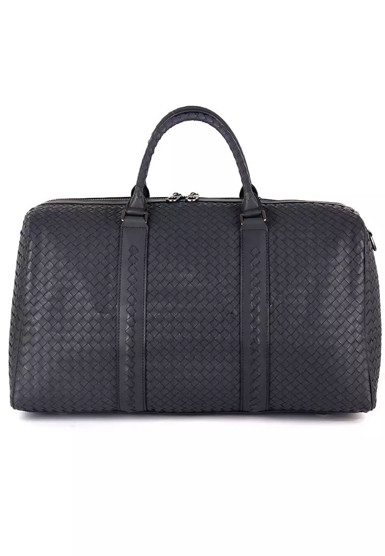 Lara Men's Cow Leather Handmade Travel  Hand Luggage Weave Duffel Bags