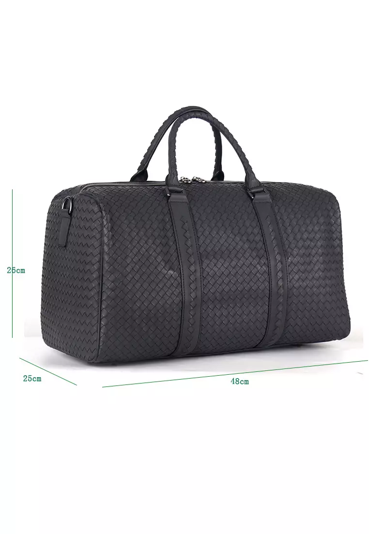 Lara Men's Cow Leather Handmade Travel  Hand Luggage Weave Duffel Bags