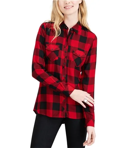 Maison Jules Womens Buffalo Plaid Button Up Shirt, TW1