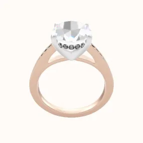 Micropave Cathedral Engagement Ring V Prong Hidden Halo Head