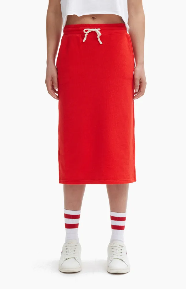 midi reverse wave skirt red