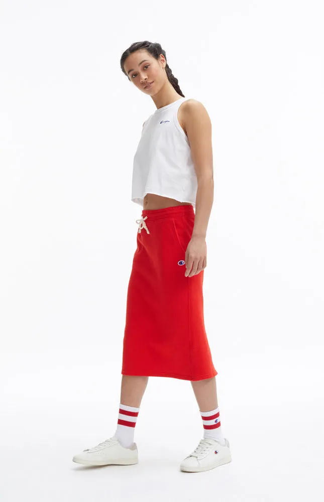 midi reverse wave skirt red