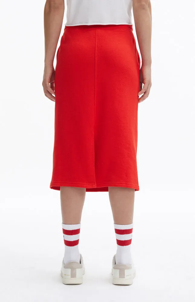 midi reverse wave skirt red