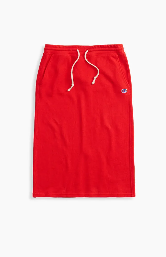 midi reverse wave skirt red