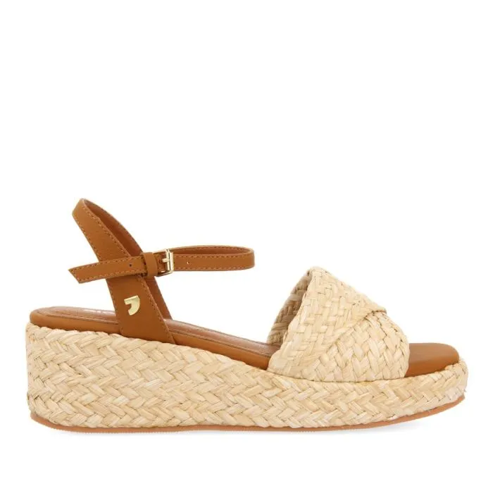 NATURAL COLOR RAFFIA SANDALS WITH PLATFORM FOR WOMEN COOS