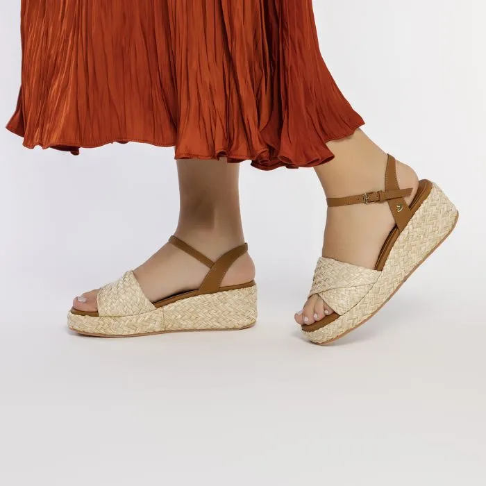 NATURAL COLOR RAFFIA SANDALS WITH PLATFORM FOR WOMEN COOS