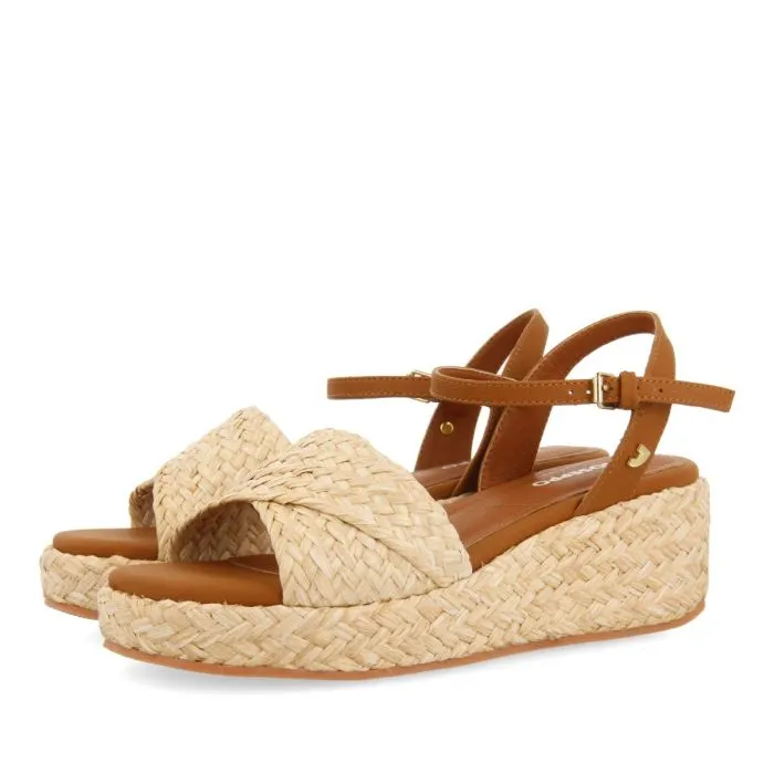 NATURAL COLOR RAFFIA SANDALS WITH PLATFORM FOR WOMEN COOS