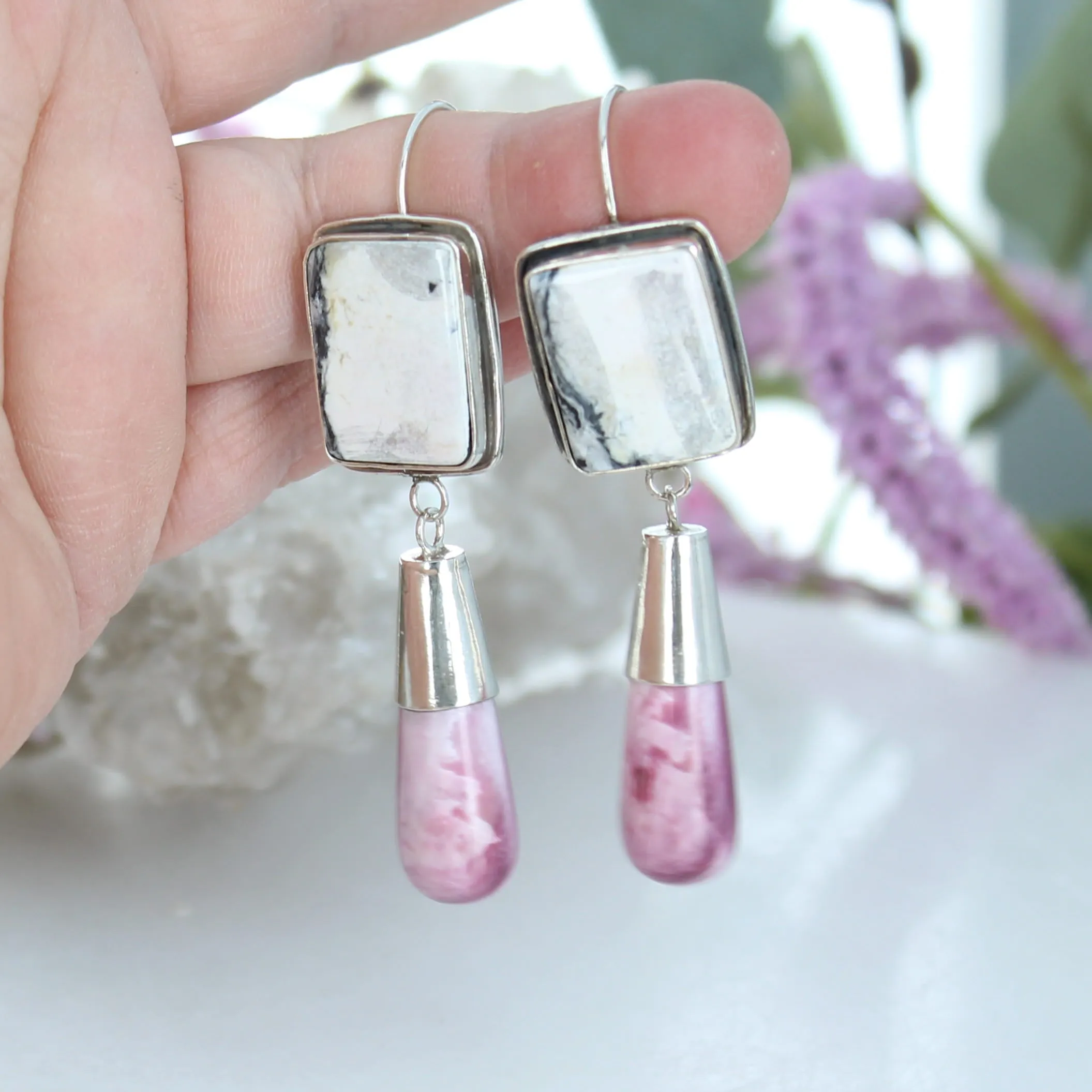 Nevada White Buffalo Purple Spiny Oyster Teardrop Earrings Sterling