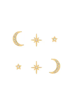 Olivia Burton Gold Plated Earring Set - North Star, Moon, and Stud Earrings