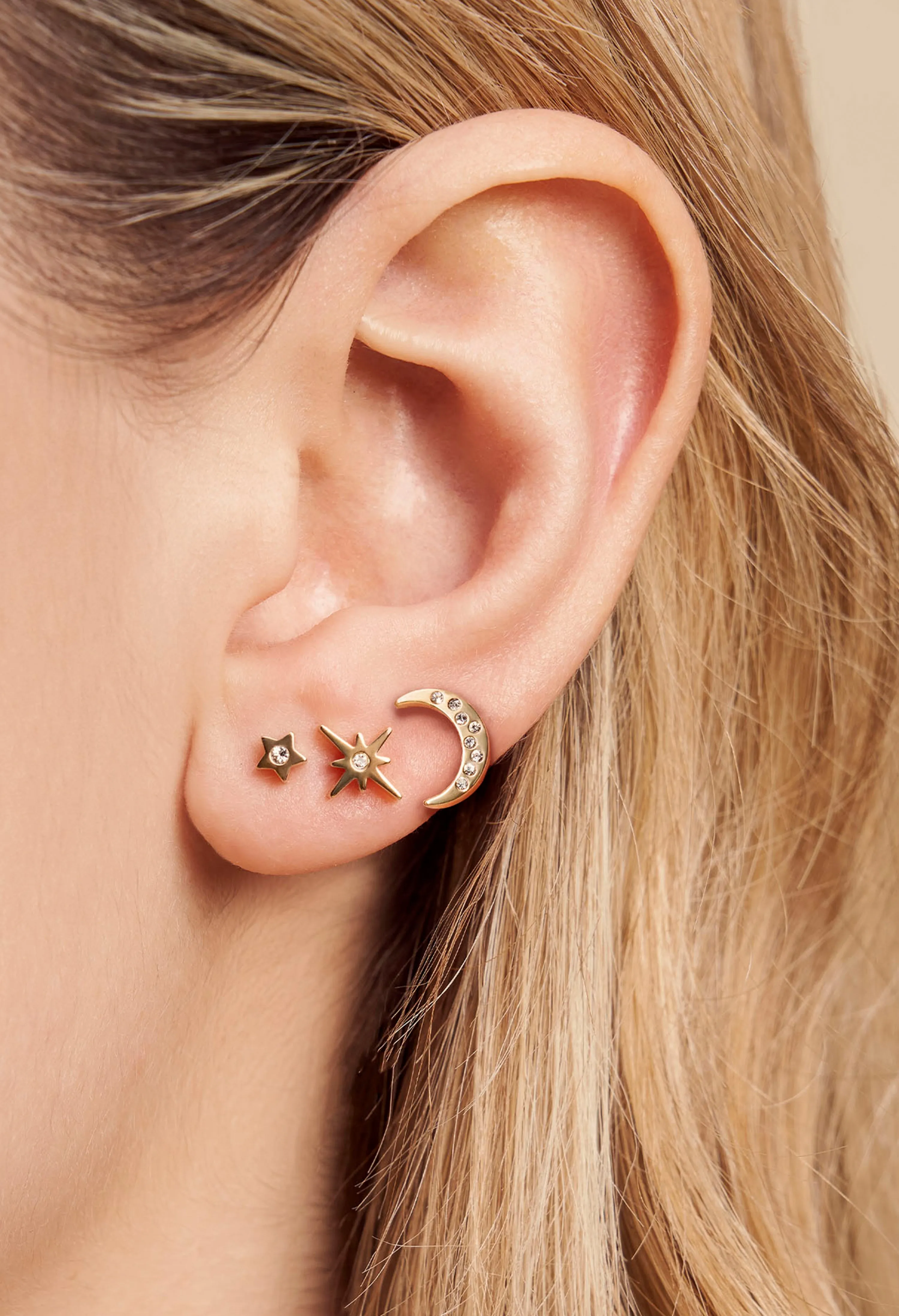 Olivia Burton Gold Plated Earring Set - North Star, Moon, and Stud Earrings