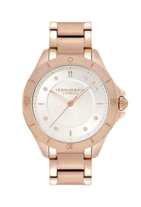 Olivia Burton women's rose gold plated bracelet watch with guilloche design