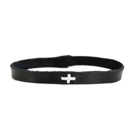 Pave Diamond Cross Leather Bracelet can be rewritten as Diamond Cross Leather Bracelet with Pave Detailing.