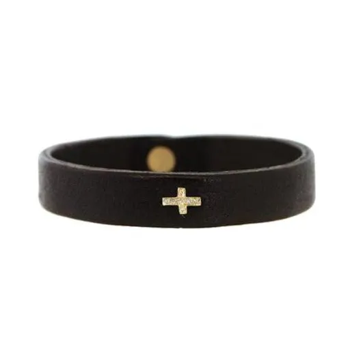 Pave Diamond Cross Leather Bracelet can be rewritten as Diamond Cross Leather Bracelet with Pave Detailing.