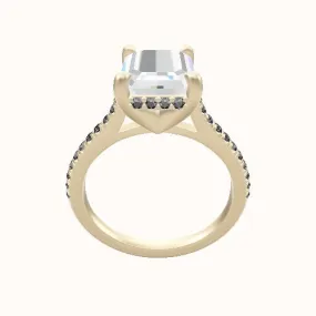 Pave Diamond Engagement Ring V Prong Hidden Halo Head